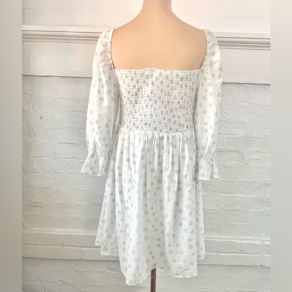 Girl And The Sun Lucia White Blue Flowered Smocked Babydoll Mini DressDress - Picture 7 of 16